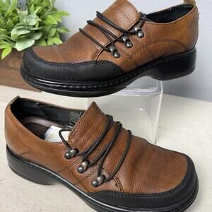Dansko Women’s Size 38 Janika Lace Up Oxford Clogs Brown Leather Comfort Shoes